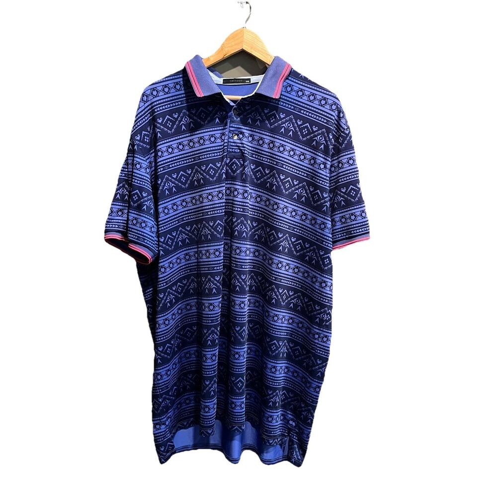 Greyson Blue Stripe Graphic Short Sleeve Men's Performance Polo Top Size‎ XXL